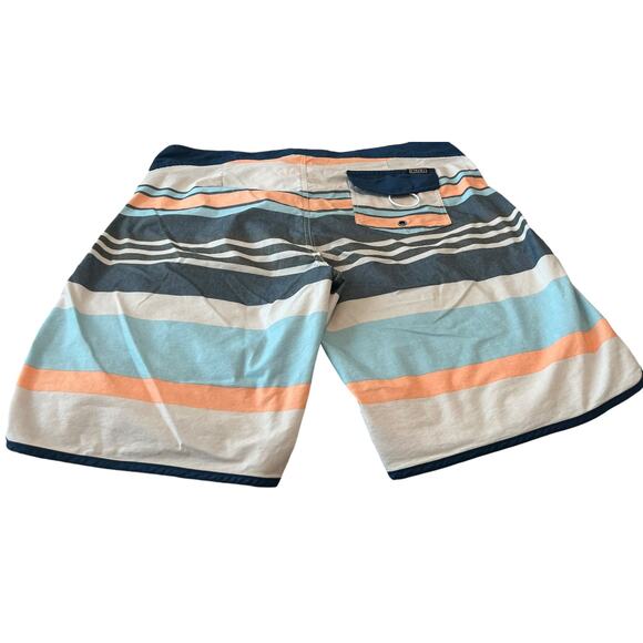 EZEKIEL SWIM TRUNKS, ADJUSTABLE, POCKET, MENS, 36, NAVY & LT BLUE ORANGE STRIPES - Picture 8 of 12